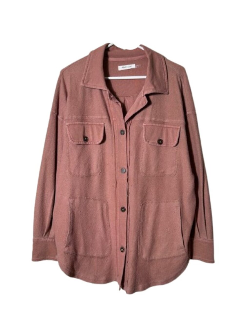 Mustard Seed dusty pink terry oversized shacket button up women's M